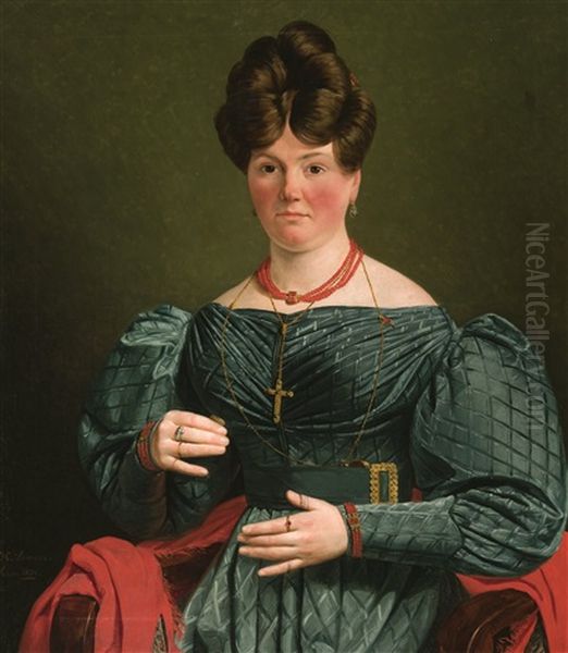 Portrait Of A Lady (1828) Oil Painting by Jean Henri de Coene