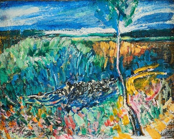 Landscape With A Tree Oil Painting by Oskar Coester