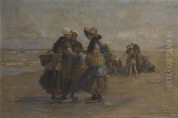 Fisherwomen Gossiping On The Beach Oil Painting by Minnie Agnes Cohen