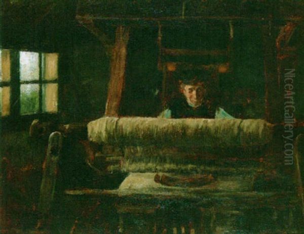 The Weaver Oil Painting by Mozes Cohen