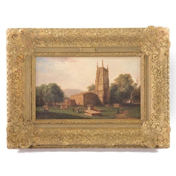 English Church Oil Painting by Jules Louis Phillipe Coignet