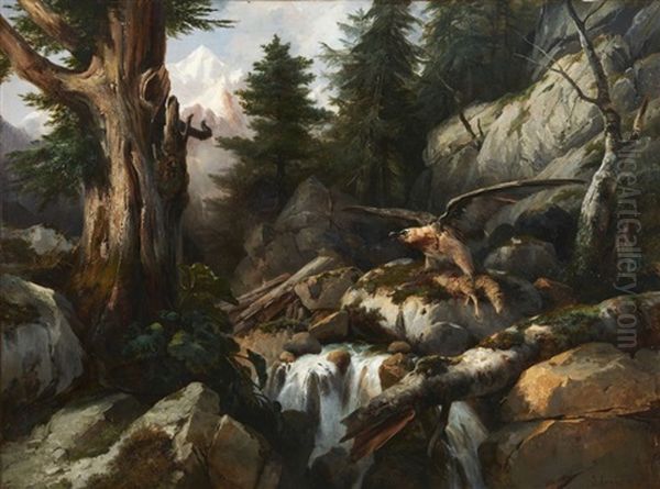 Un Gypaete Devorant Sa Proie Oil Painting by Jules Louis Phillipe Coignet