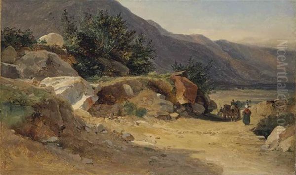 Paysage Rocheux Anime De Personnages Sur Un Chemin Oil Painting by Jules Louis Phillipe Coignet