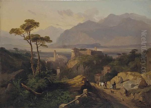 Vue De Grottaferrata Oil Painting by Jules Louis Phillipe Coignet