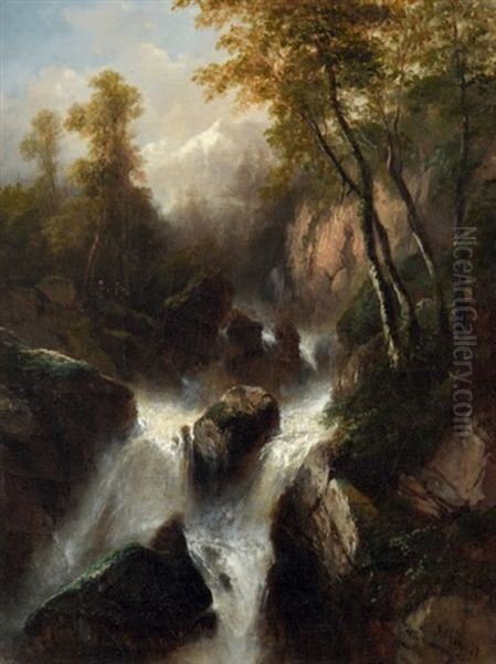 Cascade Oil Painting by Jules Louis Phillipe Coignet