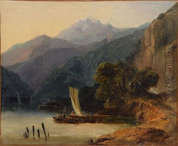 Embarcation Sur Un Lac De Montagne Oil Painting by Jules Louis Phillipe Coignet