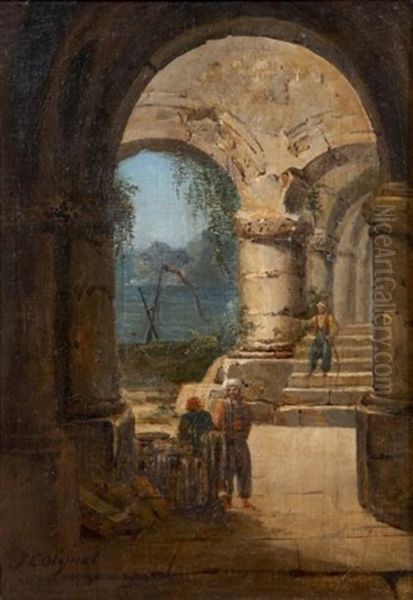 Turcs Sous Les Arcades Turcs Under The Arches Oil Painting by Jules Louis Phillipe Coignet