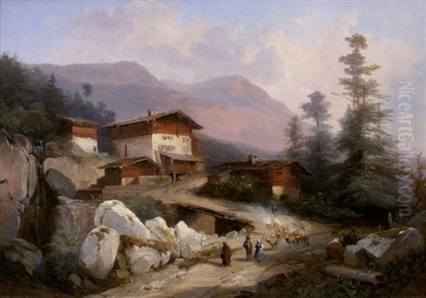 Transhumance Oil Painting by Jules Louis Phillipe Coignet
