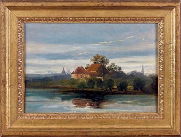 La Seine Aux Environs De Rueil Oil Painting by Jules Louis Phillipe Coignet