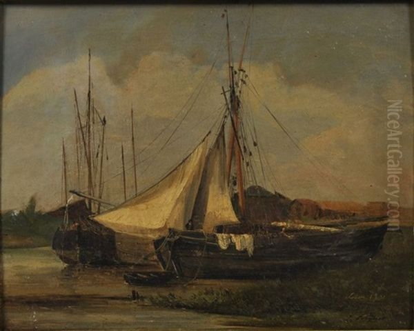 Normannische Fischerkahne In Der Bucht Oil Painting by Jules Louis Phillipe Coignet