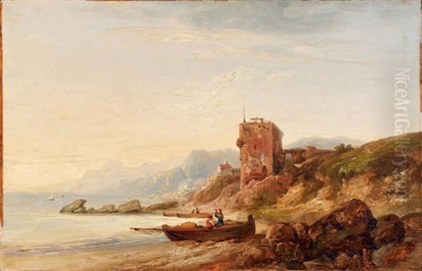 Vue De La Cote Amalfitaine Oil Painting by Jules Louis Phillipe Coignet