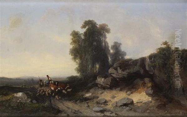 Paysage Au Troupeau Oil Painting by Jules Louis Phillipe Coignet