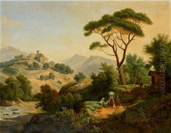 Vue D'italie (+ Vue Du Village De Papigno; Verso) Oil Painting by Jules Louis Phillipe Coignet