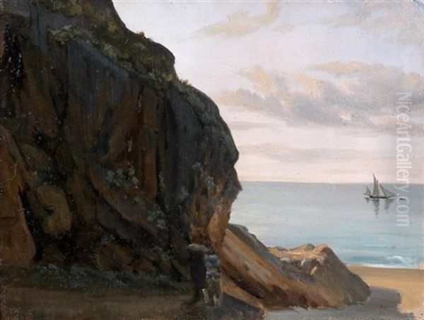 Vue Presumee De La Cote Amalfitaine Avec Un Voilier Oil Painting by Jules Louis Phillipe Coignet
