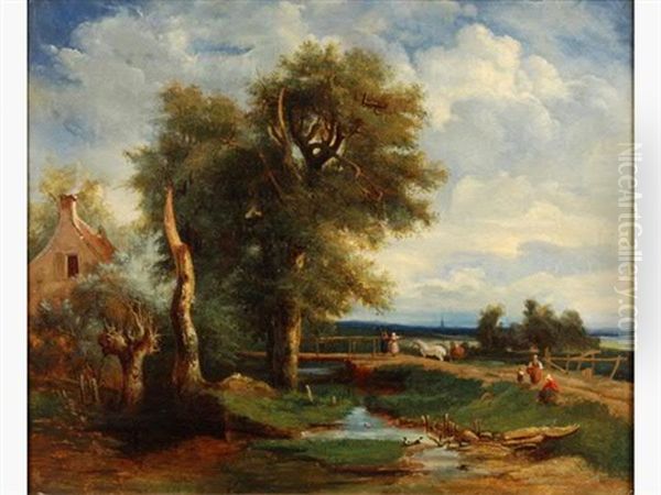 Paysannes Au Bord De La Riviere Oil Painting by Jules Louis Phillipe Coignet