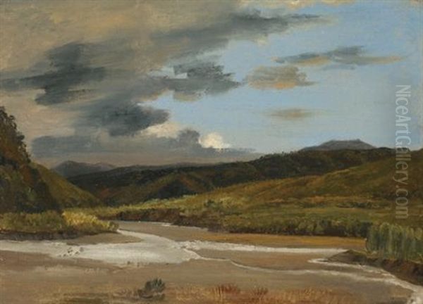 A River (plein-air Sketch) Oil Painting by Jules Louis Phillipe Coignet