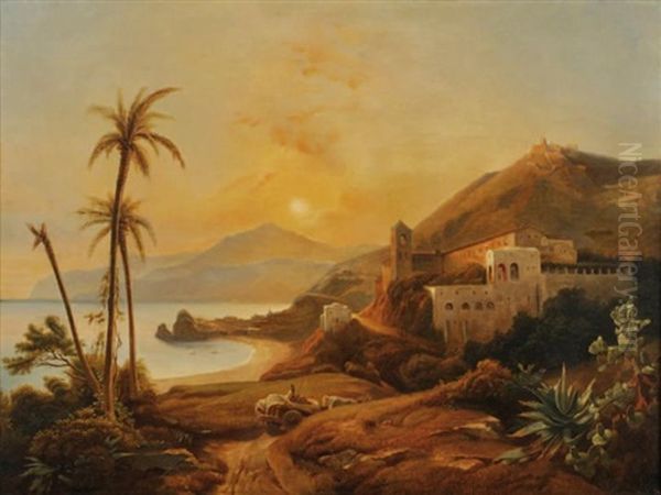 Vue De Taormina, Sicile Oil Painting by Jules Louis Phillipe Coignet