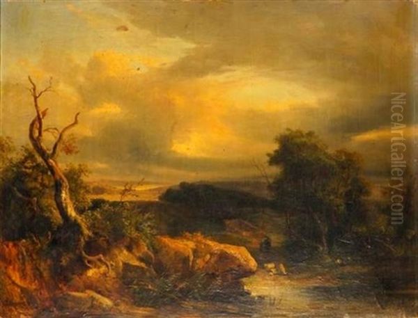Paysage De Tempete Oil Painting by Jules Louis Phillipe Coignet