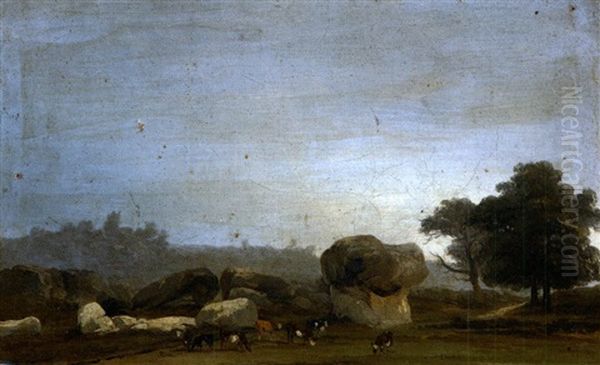 Vaches Au Paturage Pres De Rochers Oil Painting by Jules Louis Phillipe Coignet