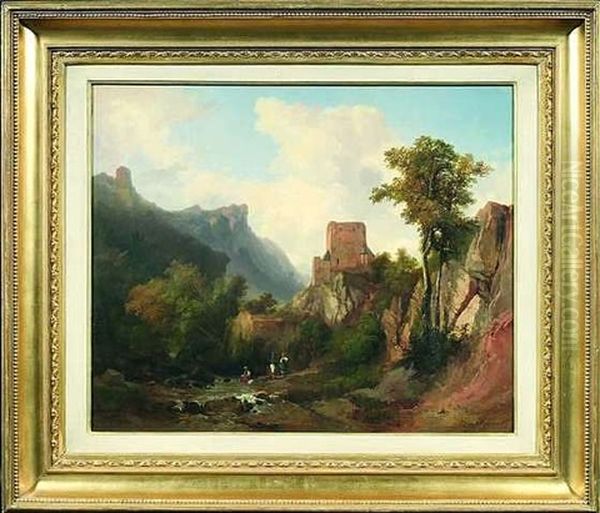 Pittoreske Berglandschaft Mit Burgruinen Oil Painting by Jules Louis Phillipe Coignet