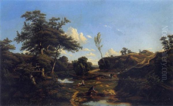 Felsige Landschaft Mit Figurliche Staffage Oil Painting by Jules Louis Phillipe Coignet