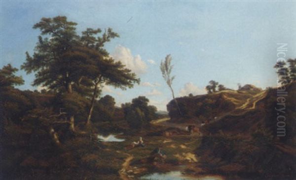 An Arcadian Landscape Oil Painting by Jules Louis Phillipe Coignet