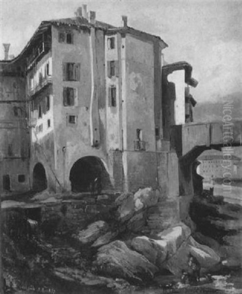 In Einem Italienischen Stadtchen Oil Painting by Jules Louis Phillipe Coignet