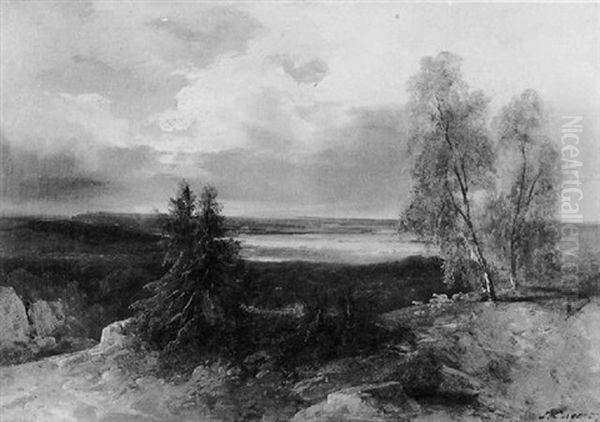 Paysage, Foret De Fontainebleau Oil Painting by Jules Louis Phillipe Coignet