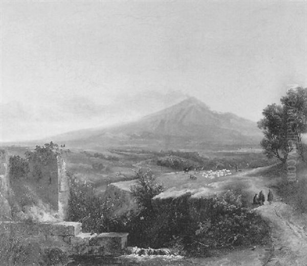 Vue De La Campagne Napolitaine Dominee Par Le Vesuve Oil Painting by Jules Louis Phillipe Coignet