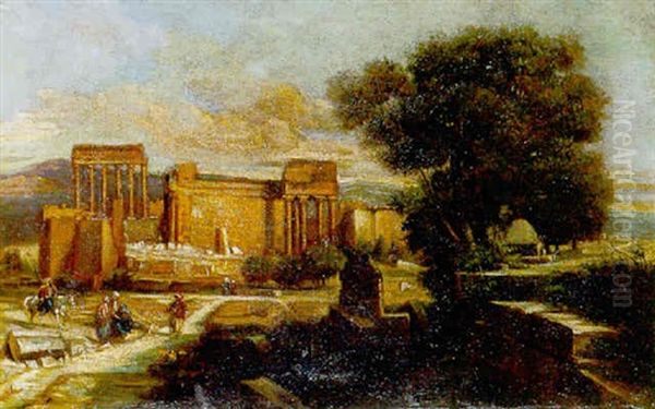 Ruines De Ba'albek. Le Temple De Jupiter Oil Painting by Jules Louis Phillipe Coignet