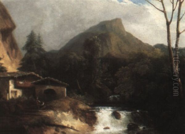 At The Waterfall Oil Painting by Jules Louis Phillipe Coignet