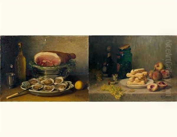 Nature Morte Aux Biscuits (+ Nature Morte Aux Huitres; 2 Works) Oil Painting by Marie Coignet
