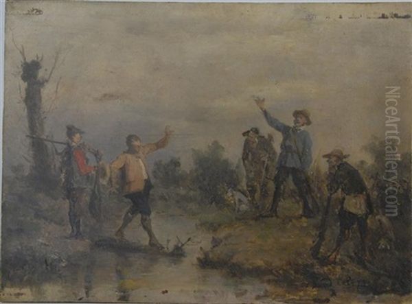 The Hunter's Crossing (sketch) Oil Painting by Jan David Col