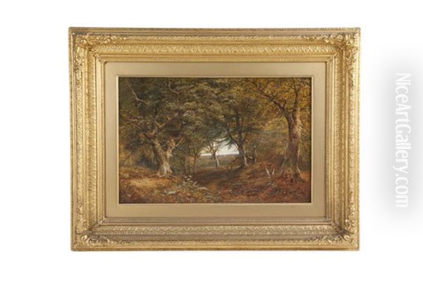 Figures On A Path In An Extensive Wooded Landscape Oil Painting by George Vicat Cole