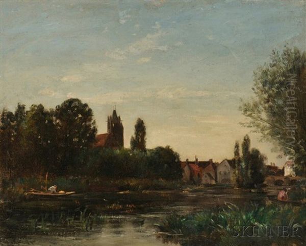 Cathedral At Moret, France Oil Painting by Joseph Foxcroft Cole