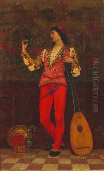 Interior With A Lute Player Oil Painting by Charles Caryl Coleman