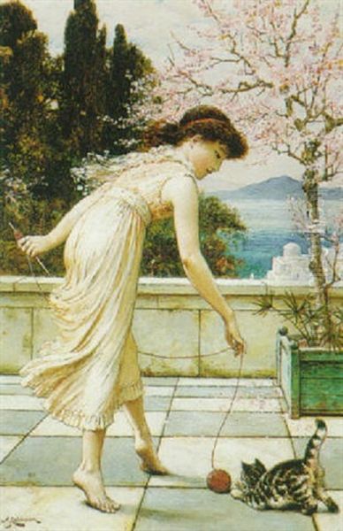 Teasing The Kitten Oil Painting by William Stephen Coleman