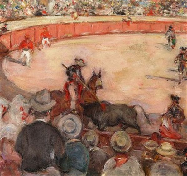 Stierkampf In Der Arena Von Bilbao (bullfight In The Arena In Bilbao) Oil Painting by Gustave Colin