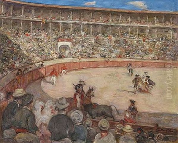 Stierkampf In Der Arena Von Bilbao Oil Painting by Gustave Colin