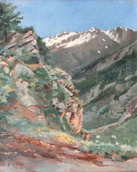 Vallee Des Pyrenees (vue Presumee Du Pic De Barbe Pres De Bareges Et Du Tourmalet) Oil Painting by Gustave Colin