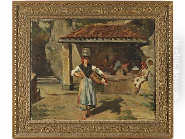 Au Lavoir (fontaine De San Pedro A Pasajes) Oil Painting by Gustave Colin
