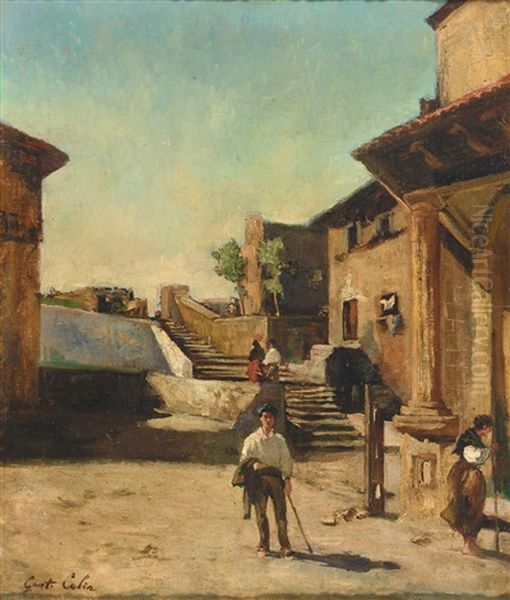 Sudliche Strasenansicht Mit Personen Oil Painting by Gustave Colin