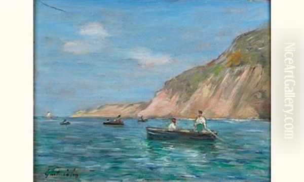 Les Pecheurs Au Large De Fontarabie Oil Painting by Gustave Colin