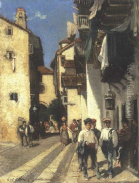 Rue Animee Au Pays Basque Oil Painting by Gustave Colin
