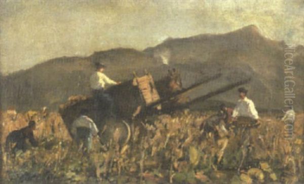 Les Vendages A Chalasse Ou La Recolte De Mais Au Pays Basque Oil Painting by Gustave Colin