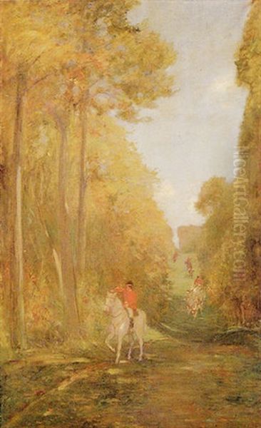 Scene De Chasse A Courre, La Laie Des Quatorze Freres Oil Painting by Gustave Colin