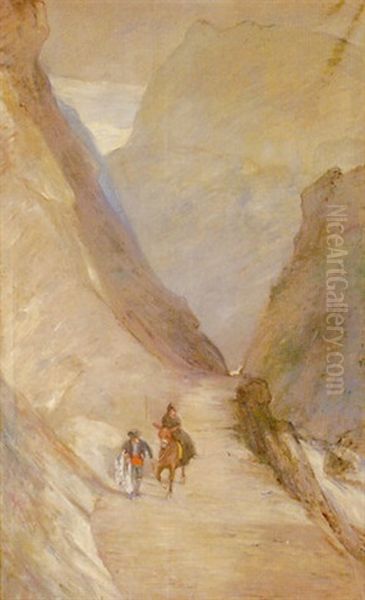 Femme Assise Sur Un Cacolet Dans Les Gorges De Haas (?) Oil Painting by Gustave Colin