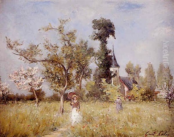 Femme A L'ombrelle Dans Un Paysage Oil Painting by Gustave Colin