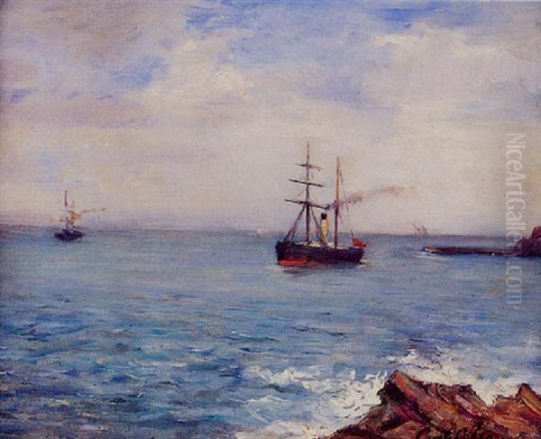 Vapeur A Saint Jean De Luz Oil Painting by Gustave Colin