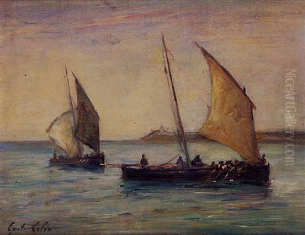Barques De Pecheurs Dans La Baie De Saint Jean De Luz Oil Painting by Gustave Colin